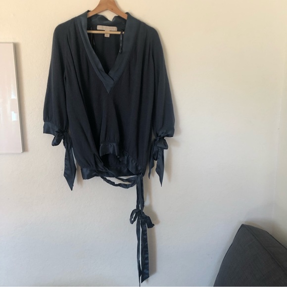 Stella McCartney x H&M Wool Silk Wrap Sash Short Sleeve Sweater in Blue Sz S - Picture 1 of 10